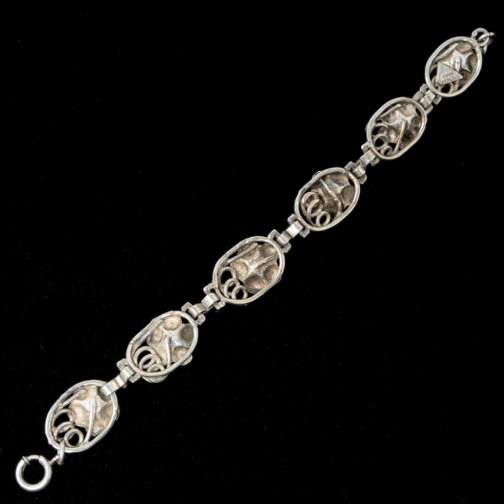 Vintage Sterling Silver Handmade Bloodstone Floral Wire Hinge Hook Bracelet 5.5