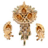 Juliana Green Dangle Intaglio Flower Brooch and Earrings Set vintage - Rhinestone Rosie