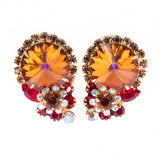 Juliana Red/Brown Rivoli Aurora Borealis Earrings vintage - Rhinestone Rosie