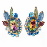 Juliana Blue Green Watermelon Rhinestone Earrings vintage - Rhinestone Rosie