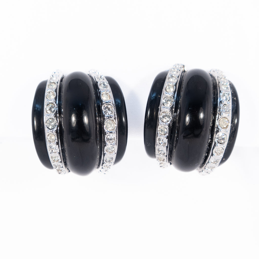KJL Black Lucite and Rhinestone Earrings vintage - Rhinestone Rosie