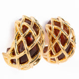 KJL Amber Lucite Netted Earrings vintage - Rhinestone Rosie