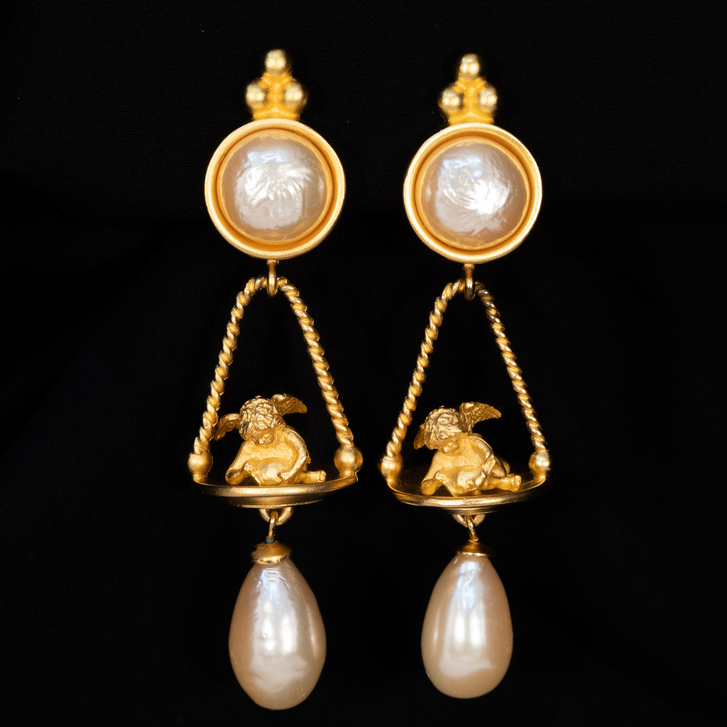 Karl Lagerfeld Baroque Pearl Angel Earrings vintage - Rhinestone Rosie