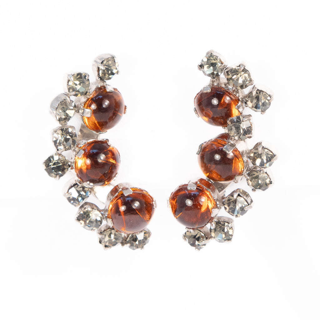Karu Arke Inc Brown and Grey Rhinestone Earrings vintage - Rhinestone Rosie