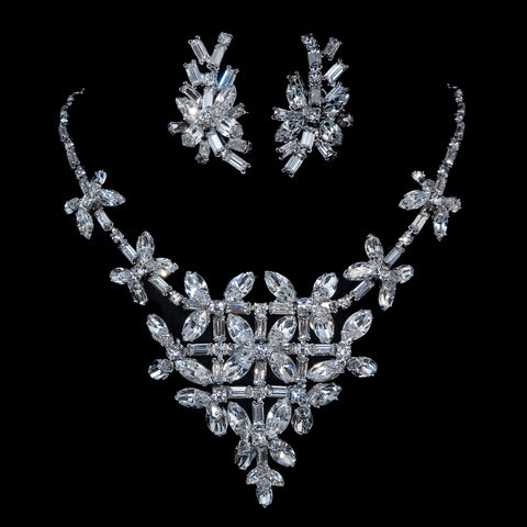 Kramer of New York Rhinestone Flower Necklace and Earring Set