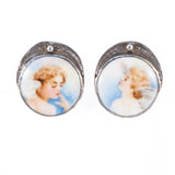 Angel Porcelain Earrings with Sterling Filigree vintage - Rhinestone Rosie