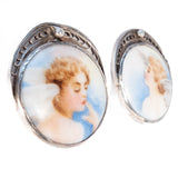 Angel Porcelain Earrings with Sterling Filigree vintage - Rhinestone Rosie