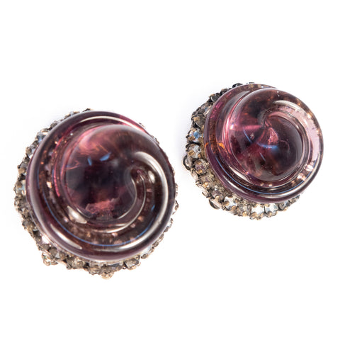 Miriam Haskell Purple Glass Swirl Earrings
