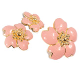 Monet Pink Enamel Flower Brooch and Earrings Set vintage - Rhinestone Rosie