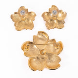Monet Pink Enamel Flower Brooch and Earrings Set vintage - Rhinestone Rosie
