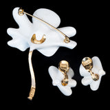 Monet White Acrylic Ruffled Flower Brooch and Earrings Set vintage - Rhinestone Rosie