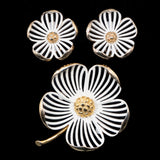 Monet White Flower Brooch and Earrings Set vintage - Rhinestone Rosie
