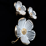 Monet White Flower Brooch and Earrings Set vintage - Rhinestone Rosie