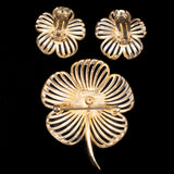 Monet White Flower Brooch and Earrings Set vintage - Rhinestone Rosie