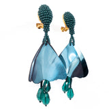 Oscar de la Renta Green Mini Impatiens Earrings - Rhinestone Rosie