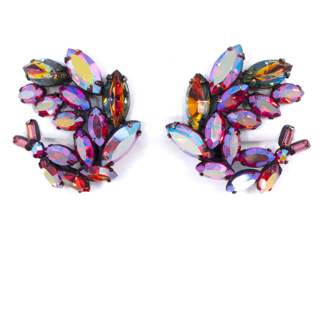 Red Aurora Borealis Rhinestone Earrings vintage - Rhinestone Rosie