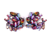 Red Aurora Borealis Rhinestone Earrings vintage - Rhinestone Rosie