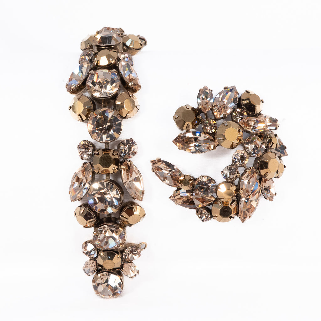 Regency Gold Brown Rhinestone Bracelet and Brooch Set vintage - Rhinestone Rosie