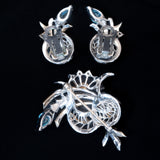 Reja Aqua Rhinestone Brooch and Earrings Set vintage - Rhinestone Rosie