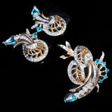 Reja Aqua Rhinestone Brooch and Earrings Set vintage - Rhinestone Rosie