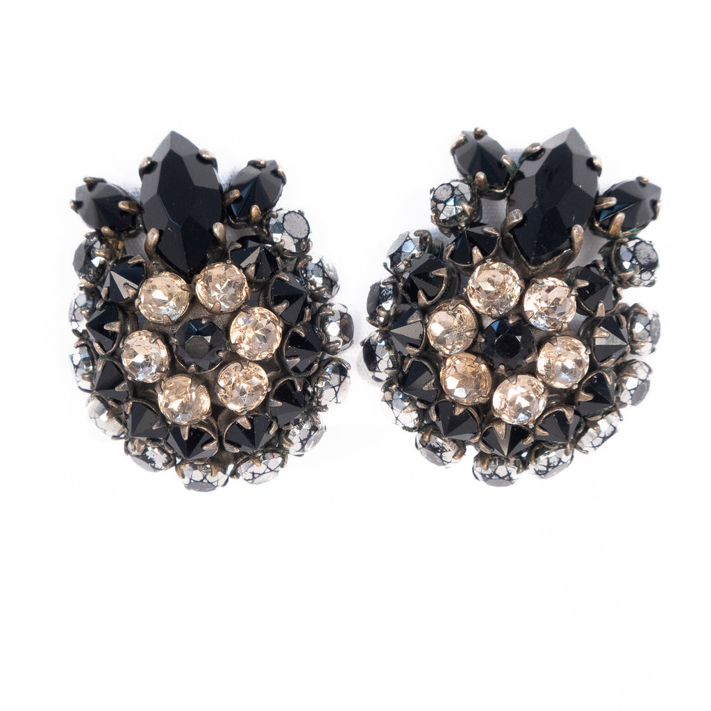 Schreiner? Black Rhinestone Earrings vintage - Rhinestone Rosie