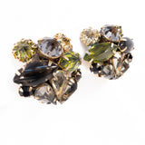 Schreiner of NY Green Grey Rhinestone Earrings vintage - Rhinestone Rosie