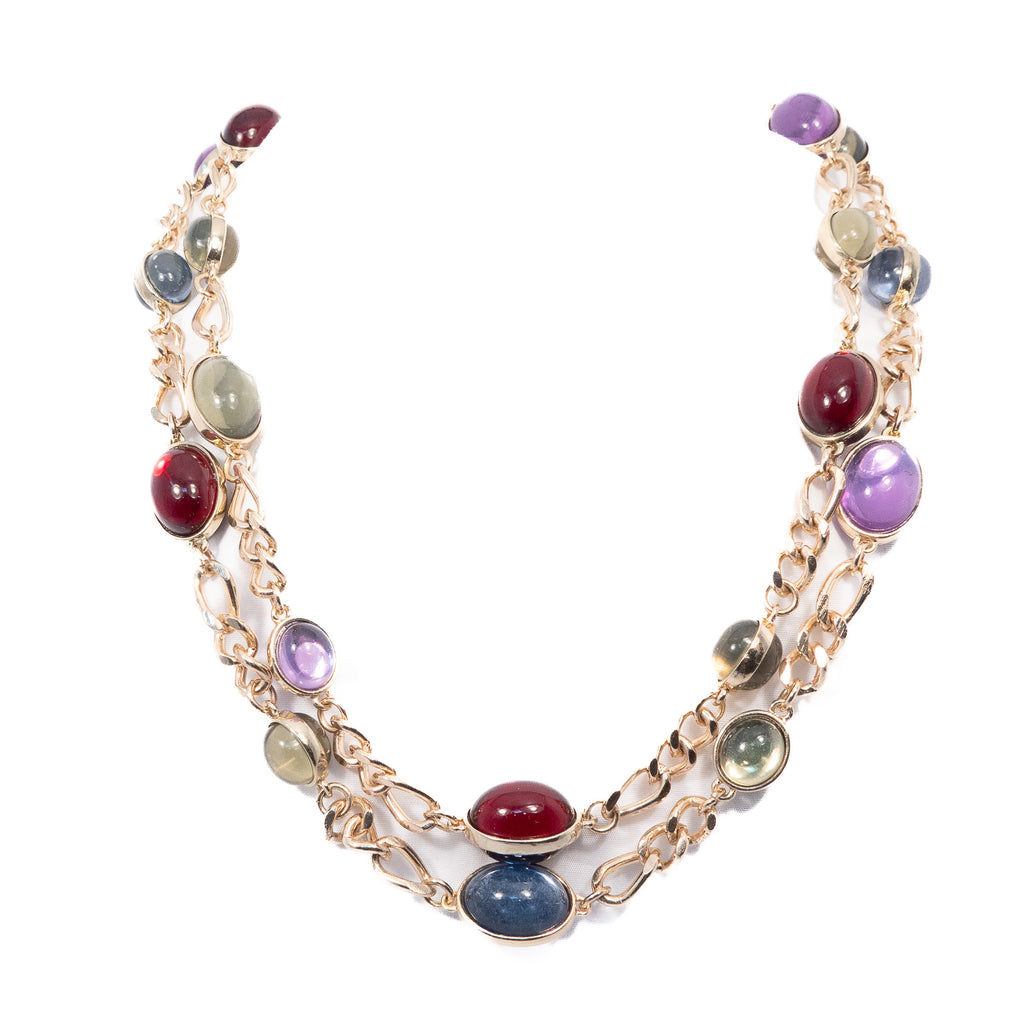 Trifari Cabochon Two Strand Necklace vintage - Rhinestone Rosie