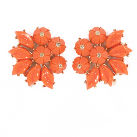 Trifari Coral Flower Earrings