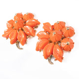 Trifari Faux Coral Flower Earrings vintage - Rhinestone Rosie