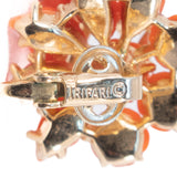 Trifari Faux Coral Flower Earrings vintage - Rhinestone Rosie