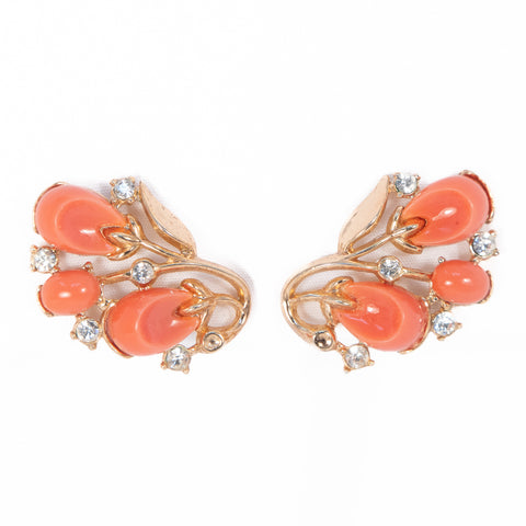 Trifari 'Pebble Beach' Coral Earrings