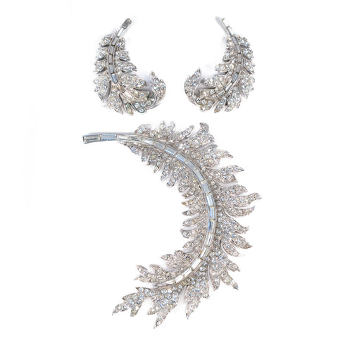 Trifari 'Royal Plume' Brooch and Earrings Set
