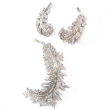 Trifari 'Royal Plume' Rhinestone Feather Brooch and Earrings Set vintage - Rhinestone Rosie