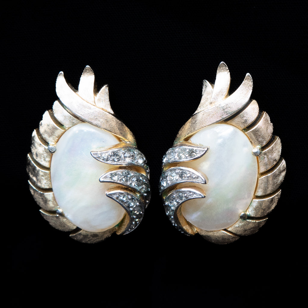 Trifari Fantasia Collection Shell Earrings 1957 vintage - Rhinestone Rosie