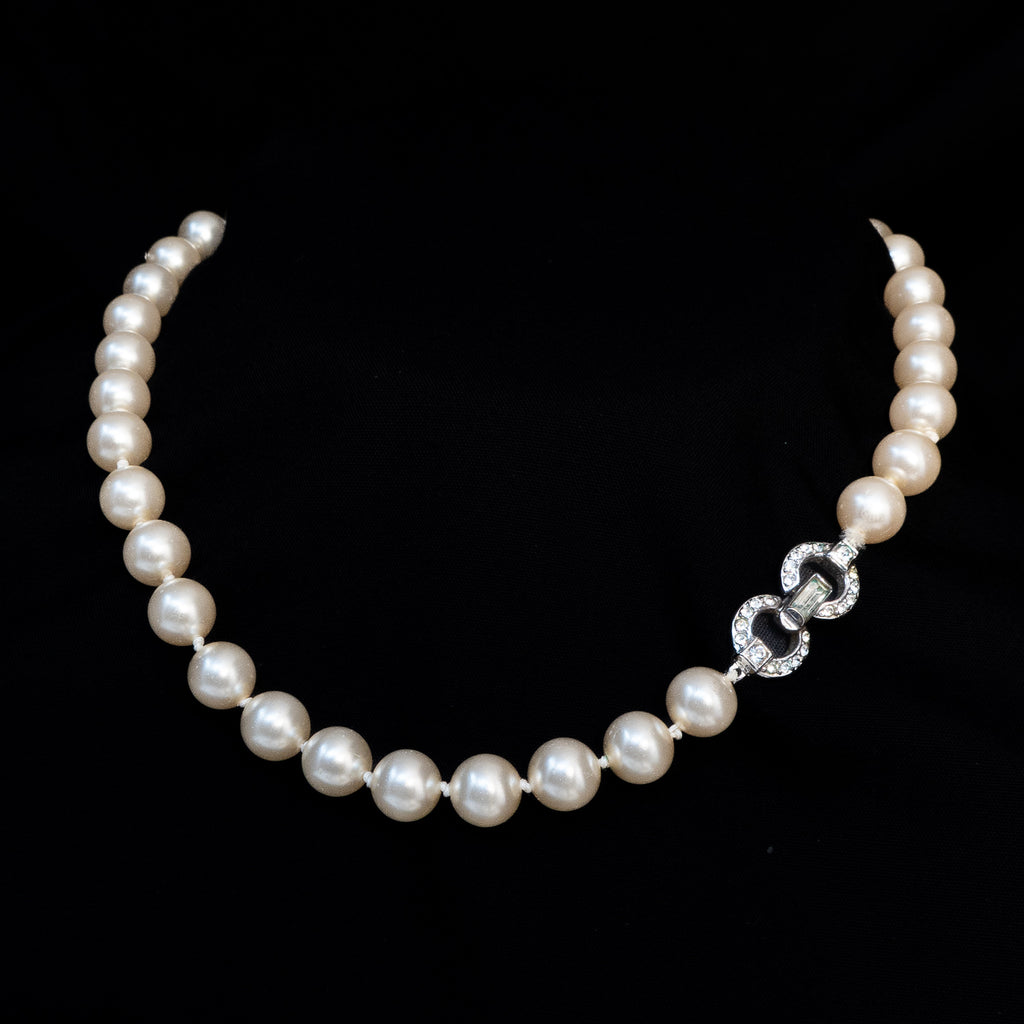 Trifari Pearl and Rhinestone Necklace Sterling Silver vintage - Rhinestone Rosie
