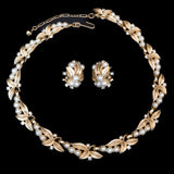 Trifari Pearl and Rhinestone Necklace and Earrings Set vintage - Rhinestone Rosie