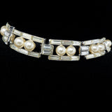 Crown Trifari Rhinestone and Faux Pearl Bracelet vintage - Rhinestone Rosie