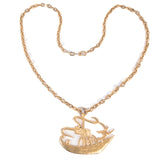 Trifari Ming Series Ship Pendant Necklace vintage - Rhinestone Rosie