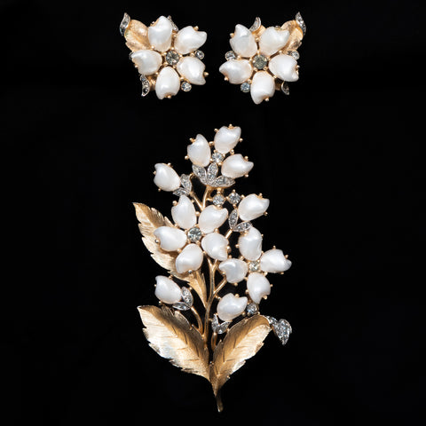 Trifari Sorrento Baby Tooth Pearl Brooch and Earrings Set