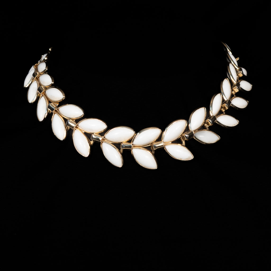 Trifari White Leaf Necklace vintage - Rhinestone Rosie