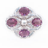 Engraved Sterling Brooch with Purple Glass Stones WRF vintage - Rhinestone Rosie