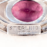Engraved Sterling Brooch with Purple Glass Stones WRF vintage - Rhinestone Rosie