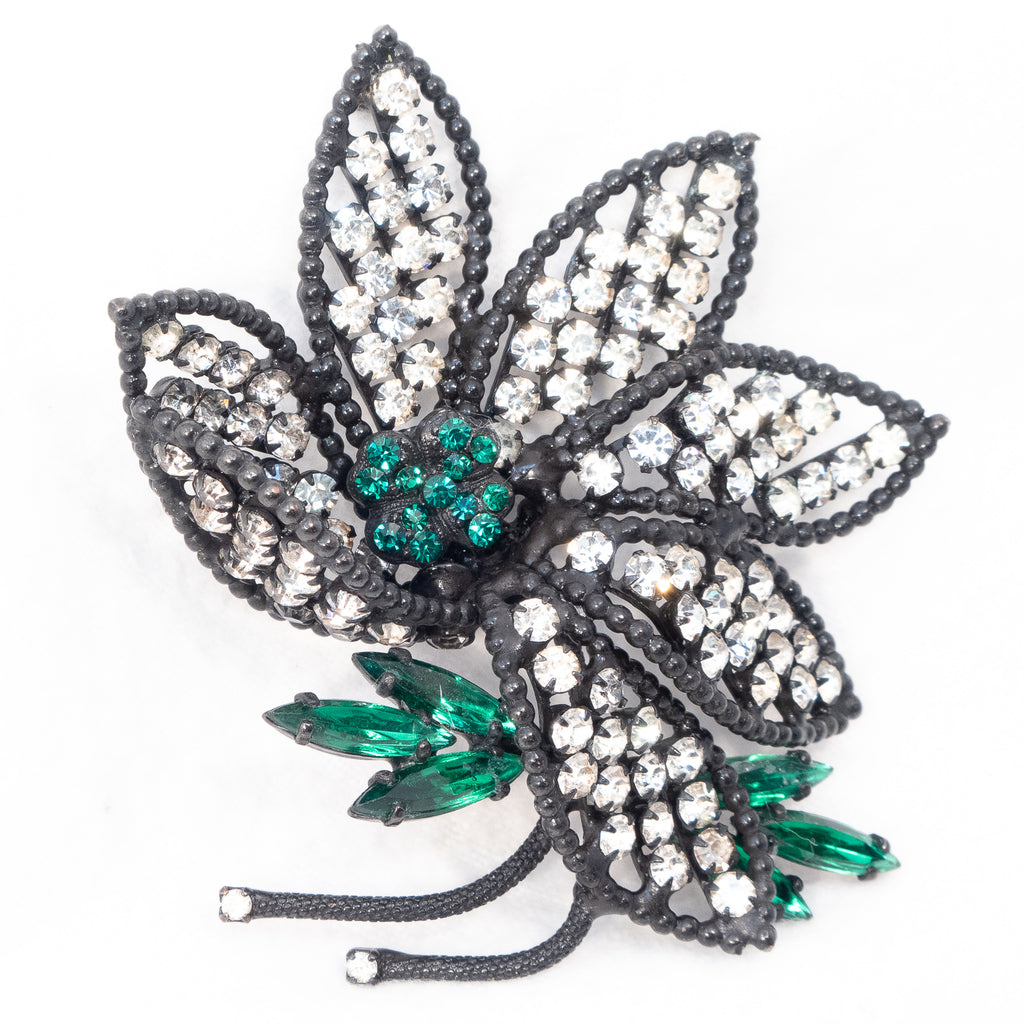 Weiss Rhinestone Flower Brooch Rhinestone Rosie