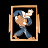 Wooden Sailor Accordion Brooch vintage - Rhinestone Rosie