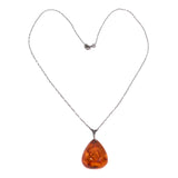 Amber Pendant 875 Silver Necklace USSR vintage - Rhinestone Rosie