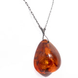 Amber Pendant 875 Silver Necklace USSR vintage - Rhinestone Rosie