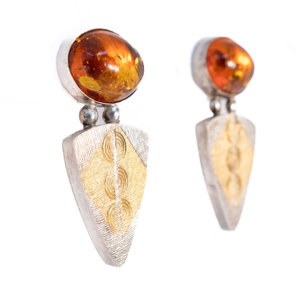 Amber and Sterling Engraved Earrings vintage - Rhinestone Rosie