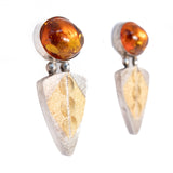 Amber and Sterling Engraved Earrings vintage - Rhinestone Rosie