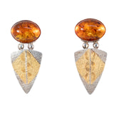 Amber and Sterling Engraved Earrings vintage - Rhinestone Rosie