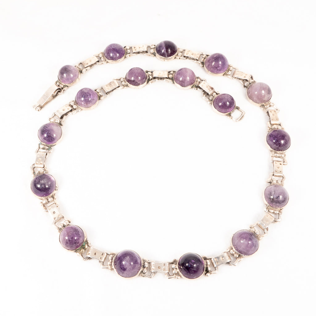 Amethyst Cabochon Sterling Silver Link Necklace